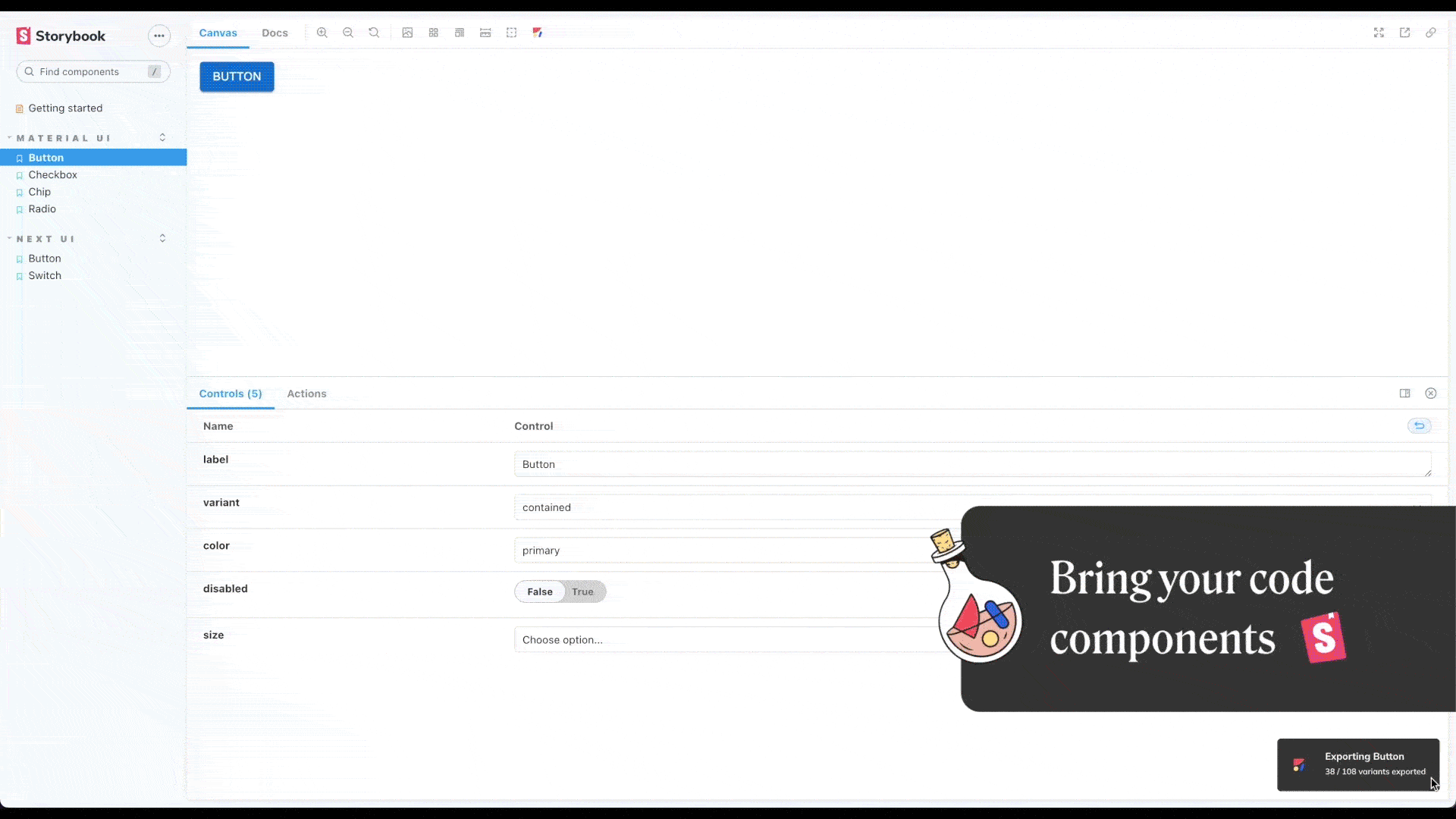 Bringing Storybook components and their variants into Figma in a single click using Anima.