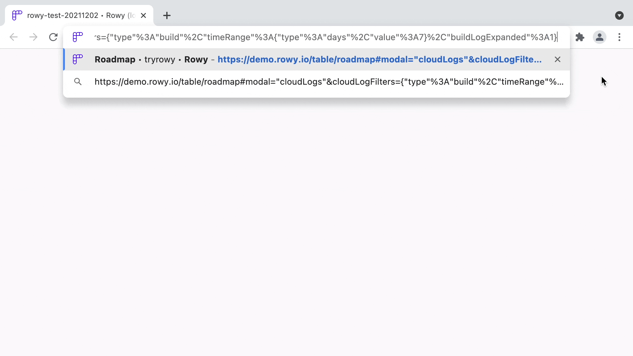 Screen recording of the deep link opening the Rowy demo web app to the cloud logs modal being open.