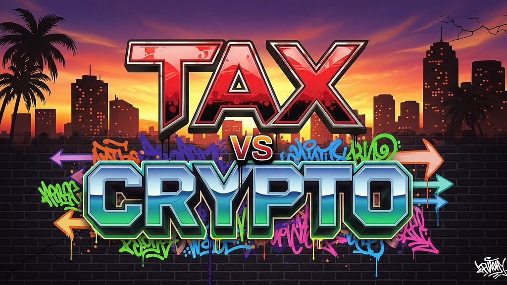 A grafitti depiction of tax vs crypto from your trusted crypto-to-cash conversion platform