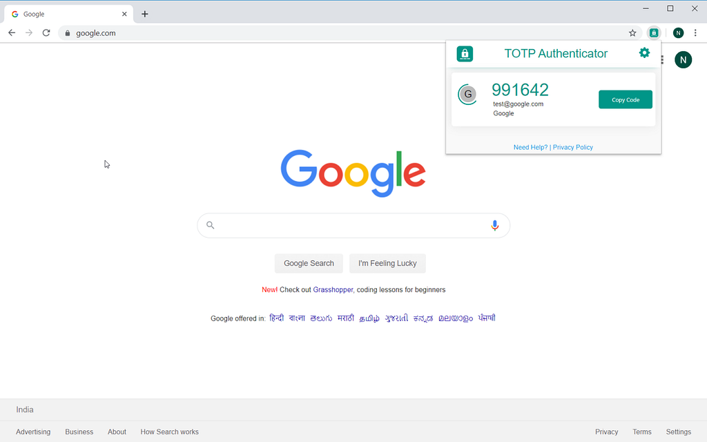 TOTP Authenticator Chrome extension for 2-factor authentication screenshot