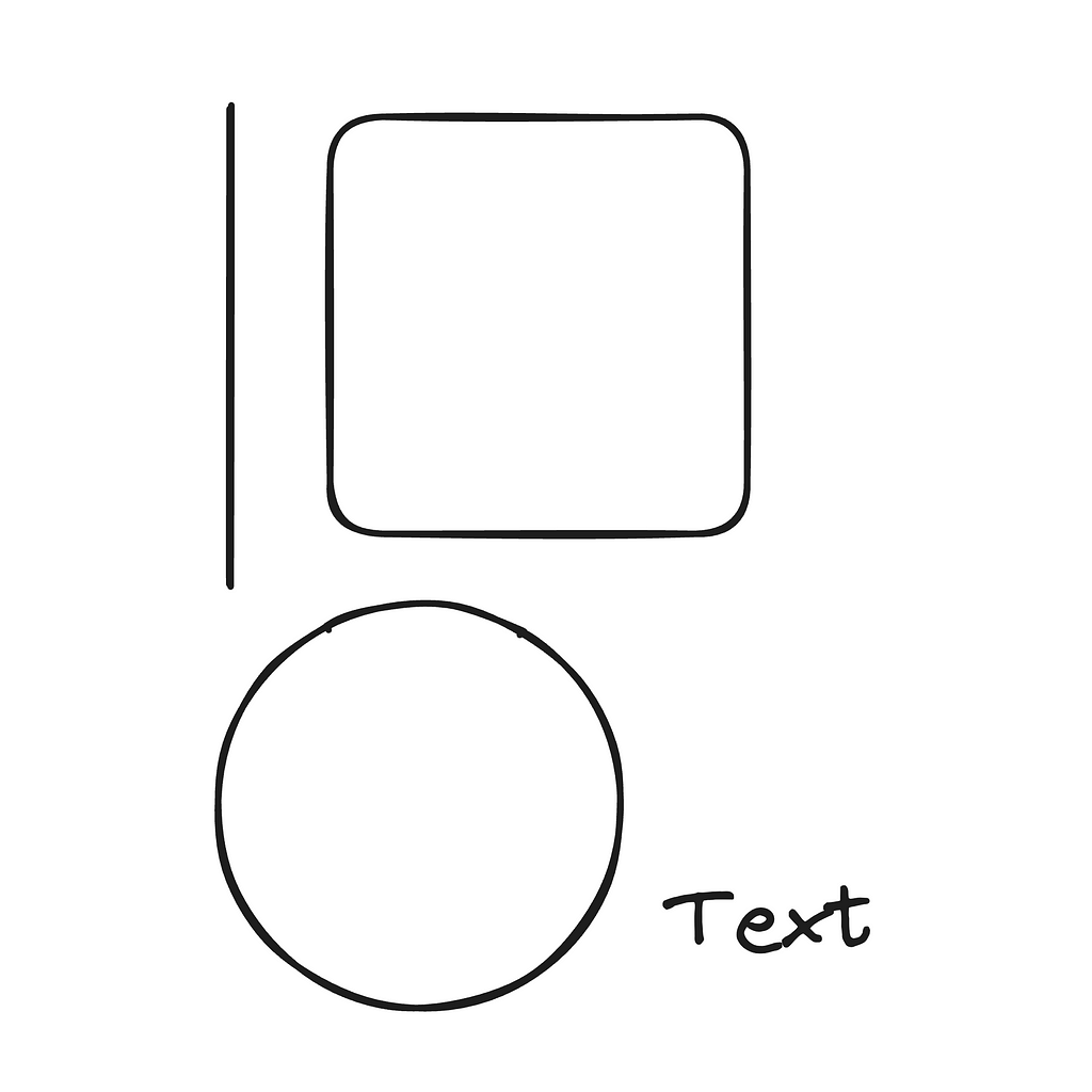 Line, rectangle, circle, text