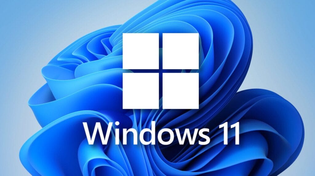 Windows 11 Logo with the default wallpaper in the background.