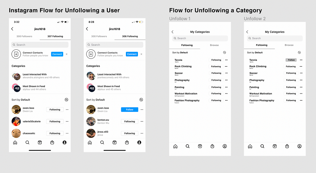 Flow for unfollowing a category
