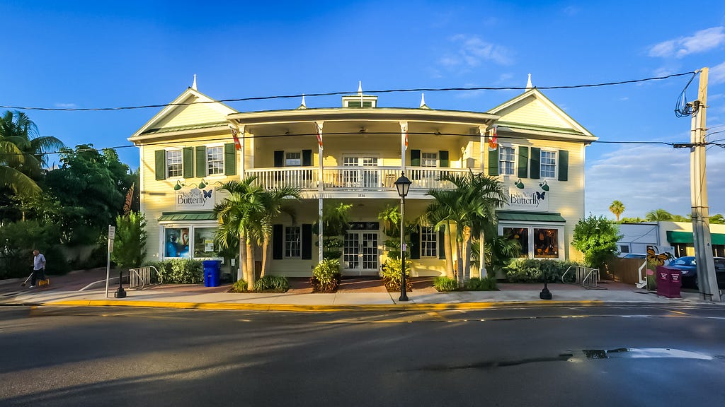 The front of the Key West Butterfly Museum building on Duval St. in Key West
