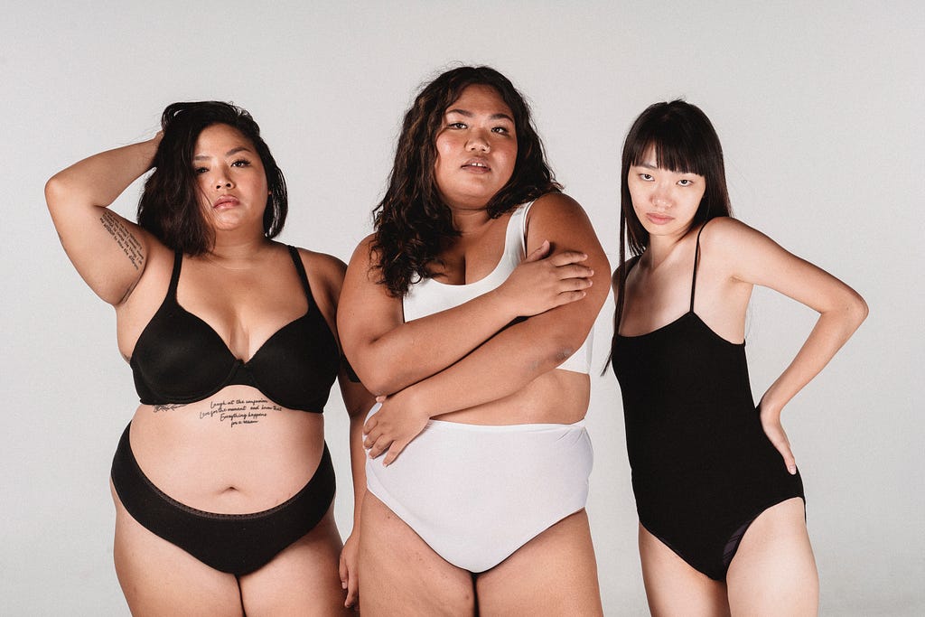 Three ladies with different body types and different cultures