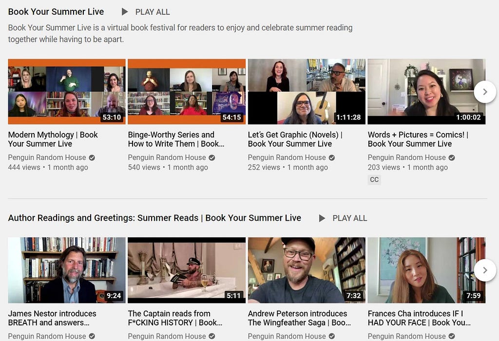Screenshot of the various videos available on the channel.