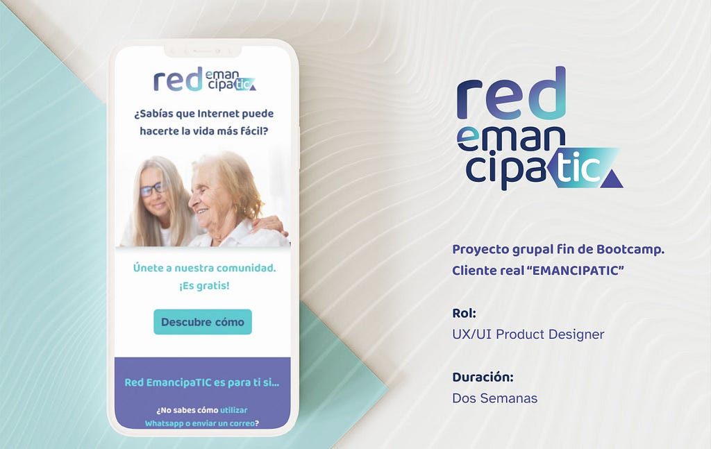 Portada Red Emancipatic. Proyecto grupal fin de bootcamp. Cliente real Emancipatic. Rol: UX/UI Product Designer. Duración: dos semanas