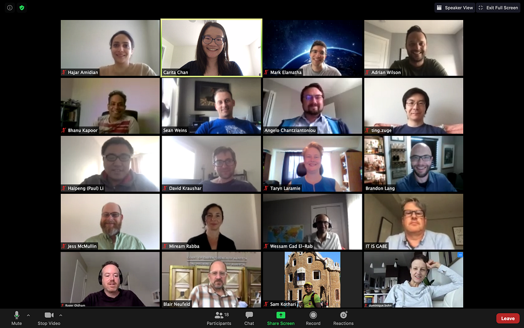 Screenshot of video conference call with 20 participants from the Digital Innovation Office, July 2020