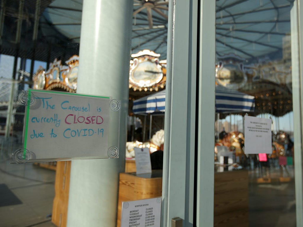 Jane’s Carousel in New York City, closed due to the coronavirus pandemic.