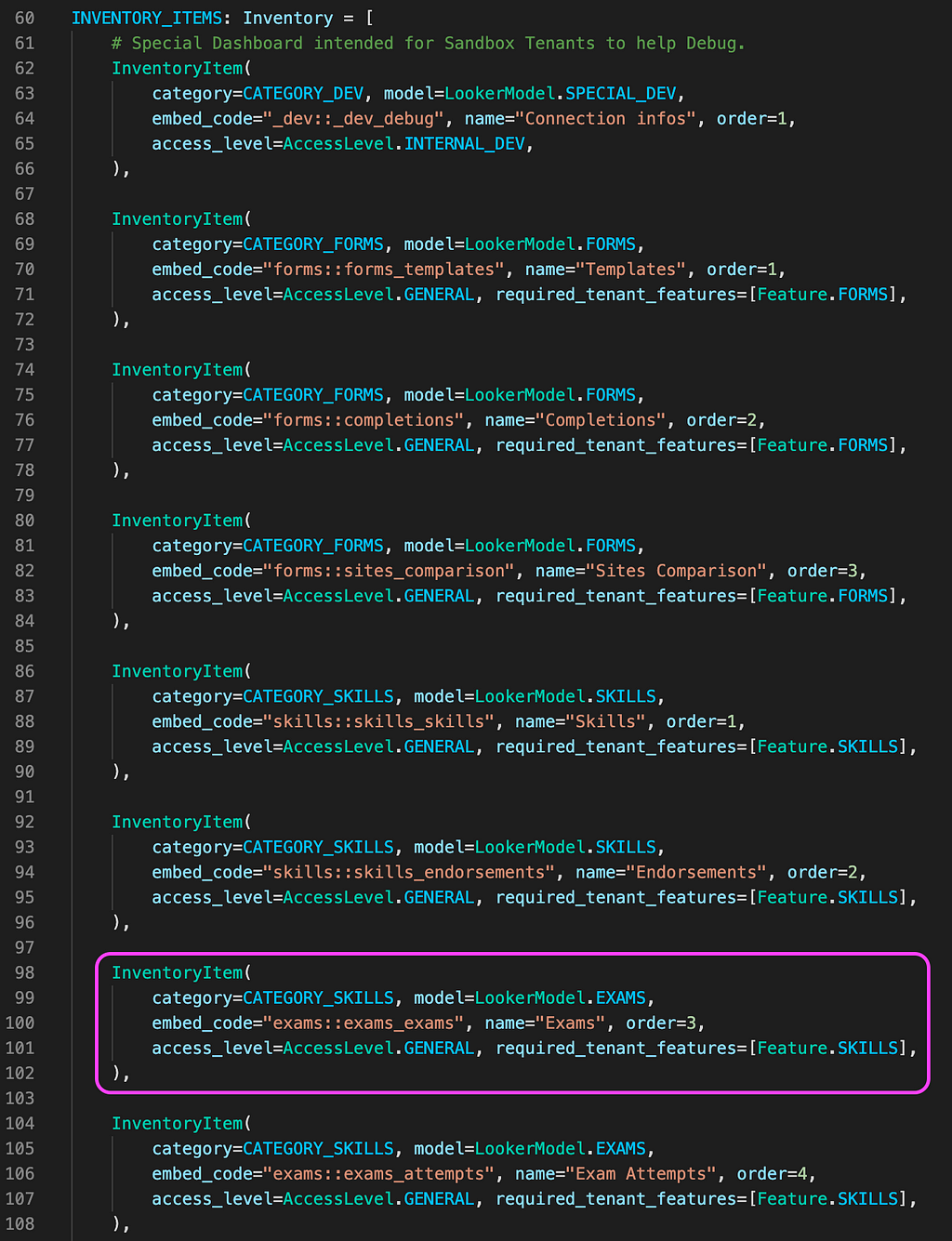 A screen capture showing a piece of Python code used to embed the Looker dashboards into the Poka application.