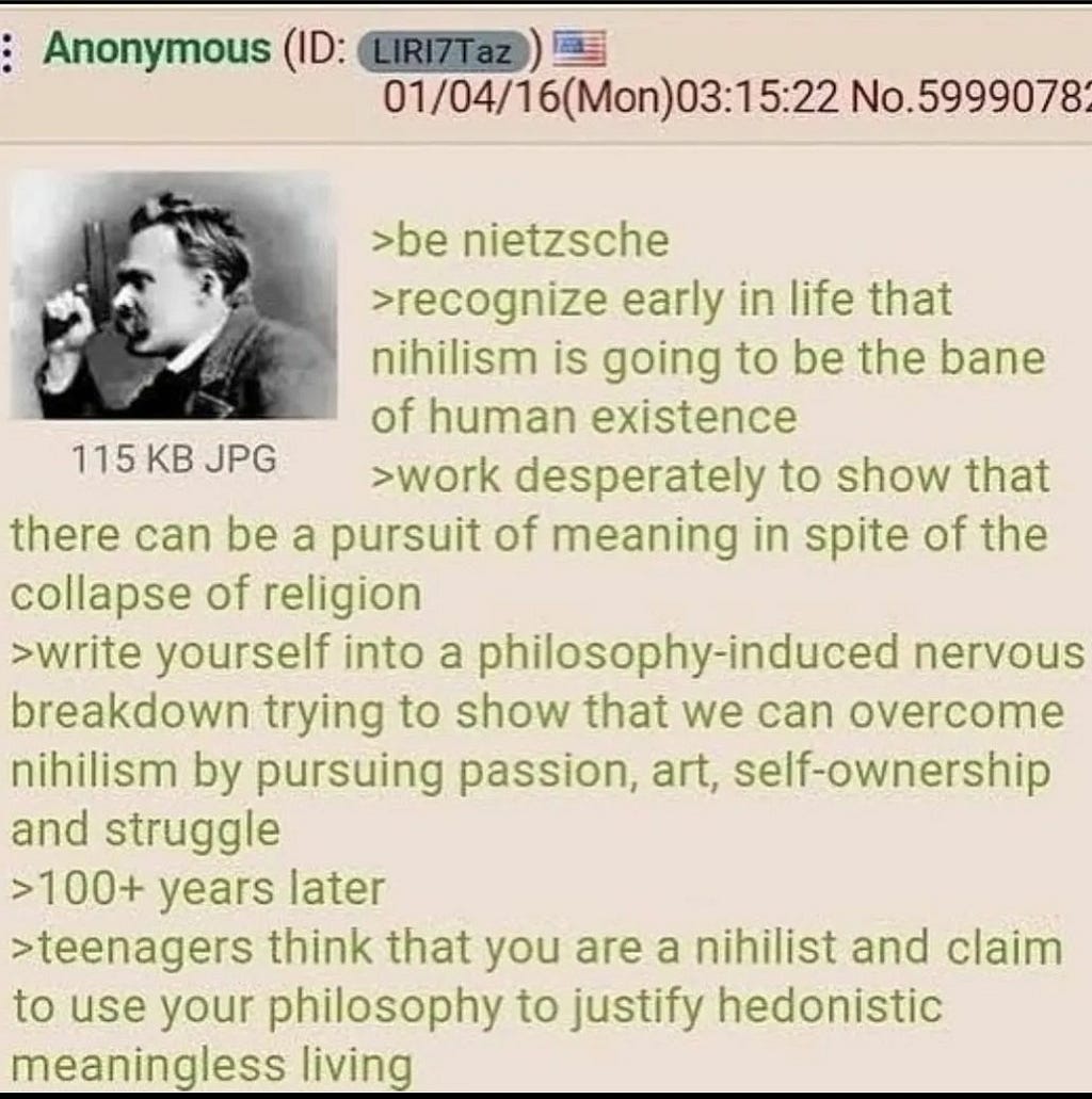 A greentext of Nietzsche