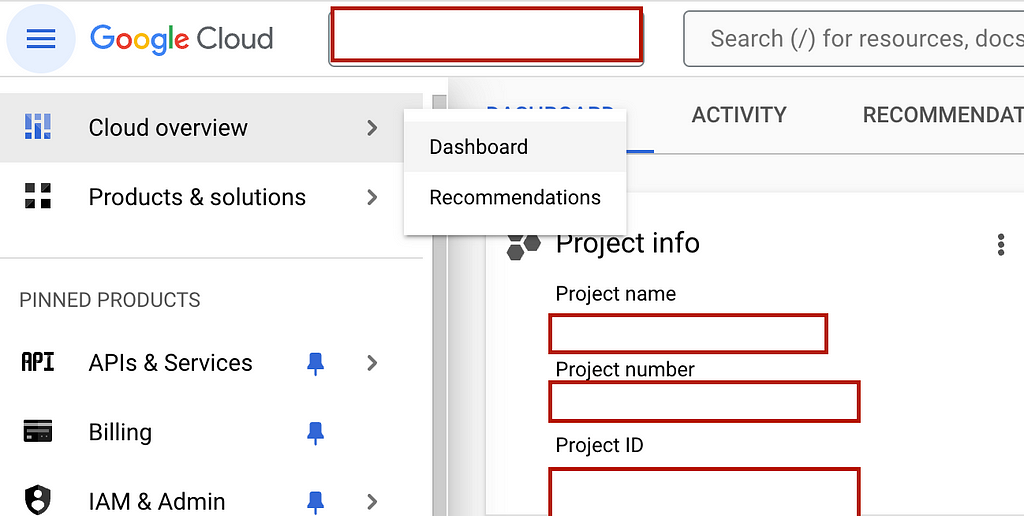 Project info section in Gcloud