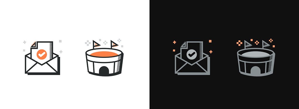 Spot illustrations in light and dark themes.