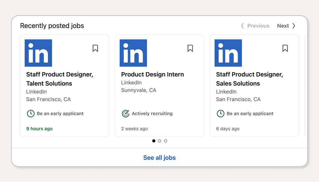 screenshot of LinkedIn job postings on LinkedIn