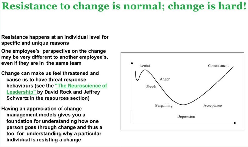 Resistance to change is normal; change is hard! As is a crowbar when applied to the face.