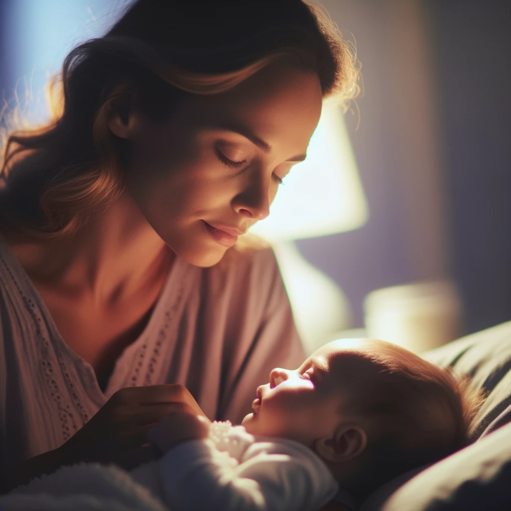 Attentive mother responding to her baby’s nighttime needs