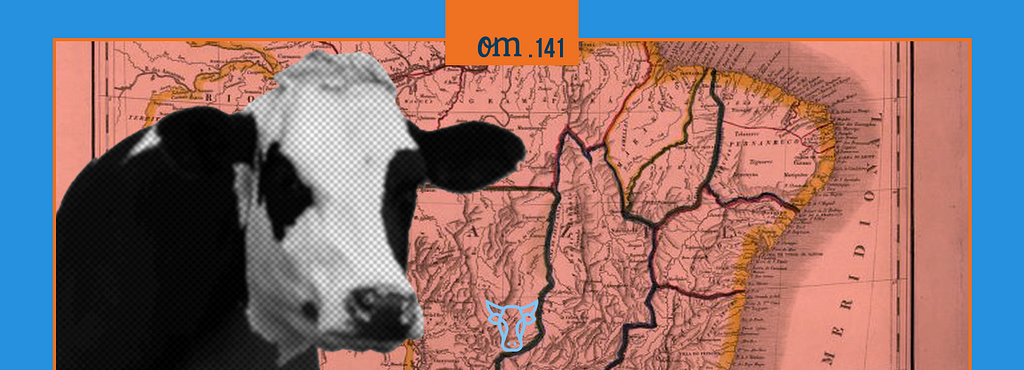 Um mapa do Brasil Colonial com uma vaca em cima