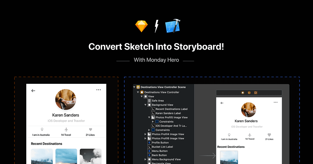 Convert Sketch designs into Storyboard scenes with Monday Hero.