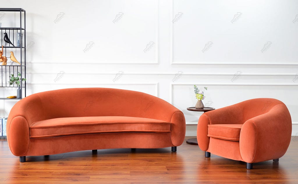 orange velvet sofa in living room