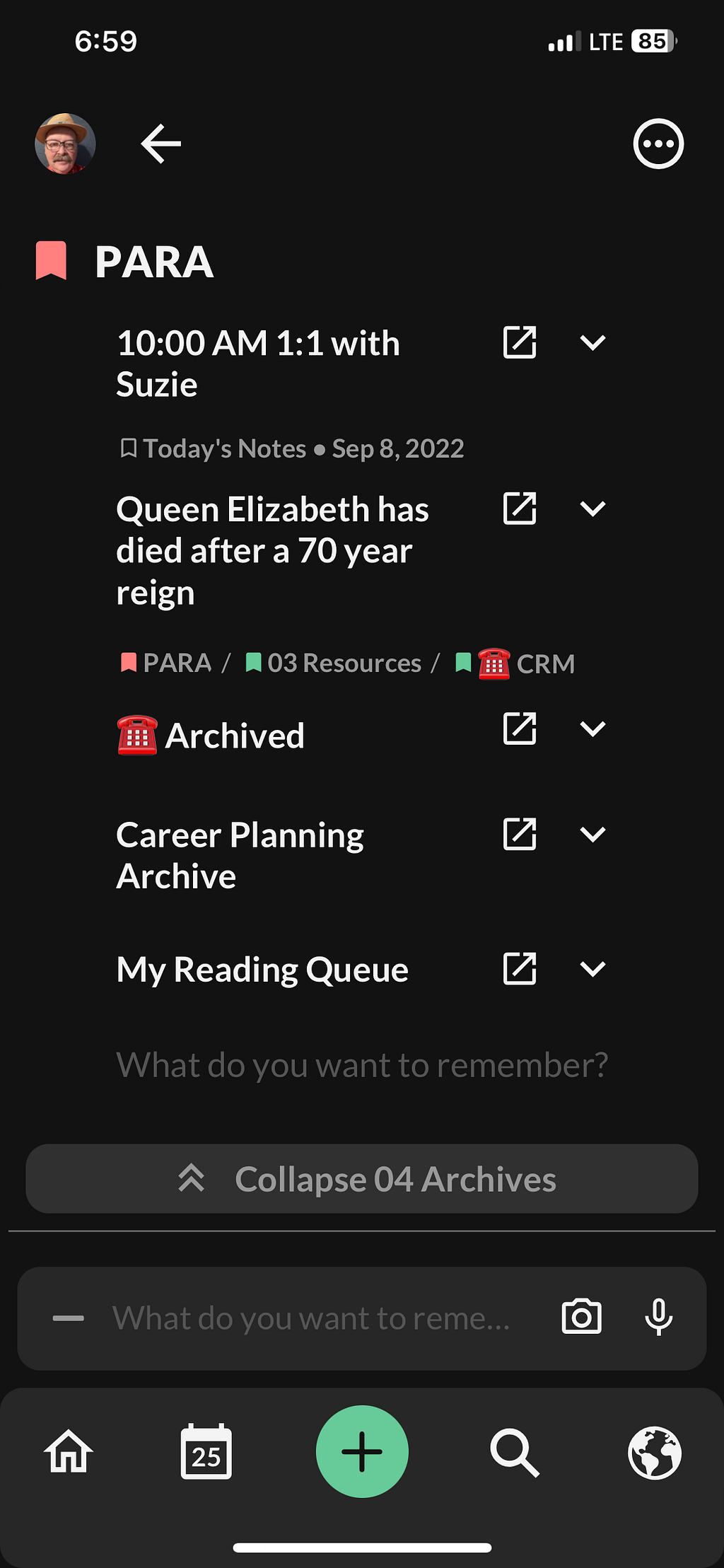 A screenshot of my Archives list in Twos.