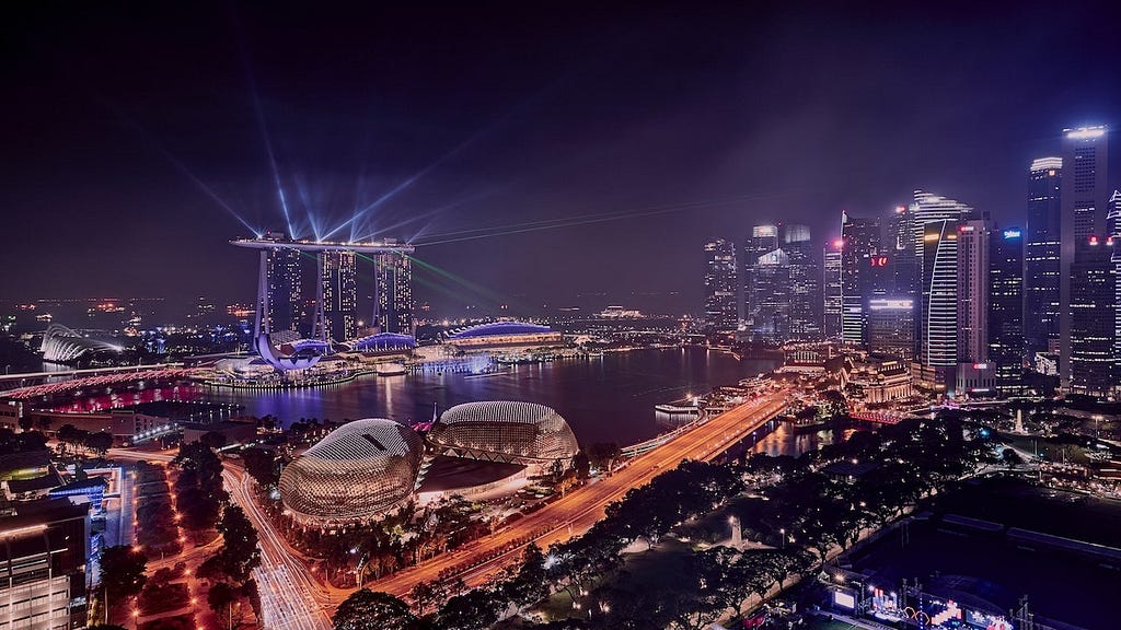 Night skyline of Singapore’s city centre