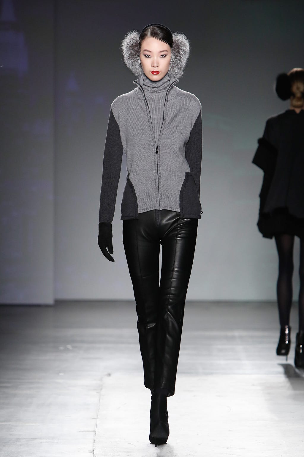 Cashmere/Silk Zipped Turtleneck w/ Zipped Drop Pocket, Handloomed Sleeveless Turtleneck, Black French Lacquer Leather Pant