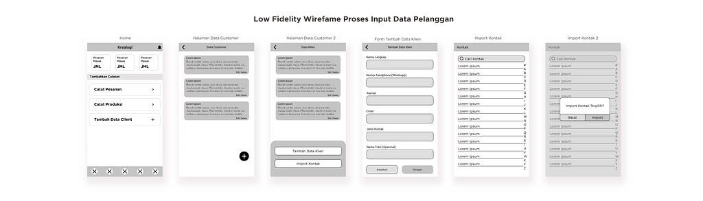 Low Fidelity Wireframe Proses Input Data Pelanggan