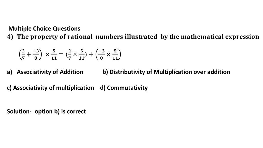Multiple choice questions answers on rational numbers