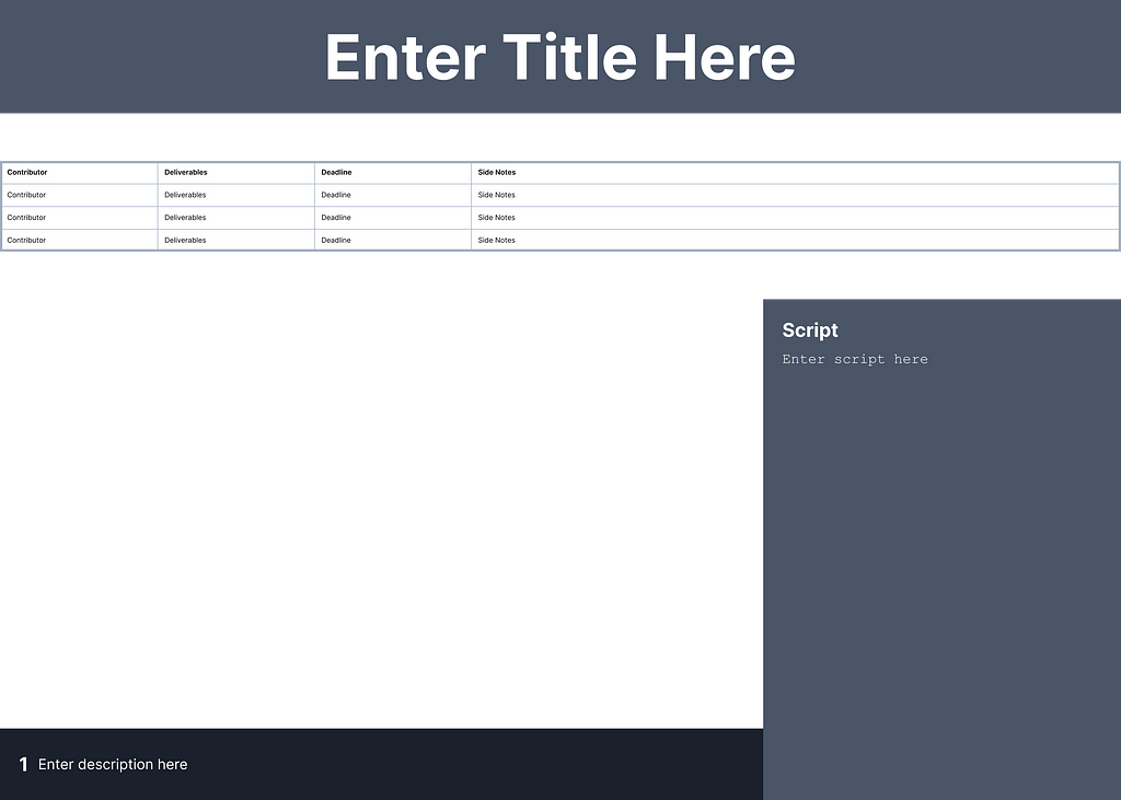 This is a storyboard template where you can add a script at the side of the frame.