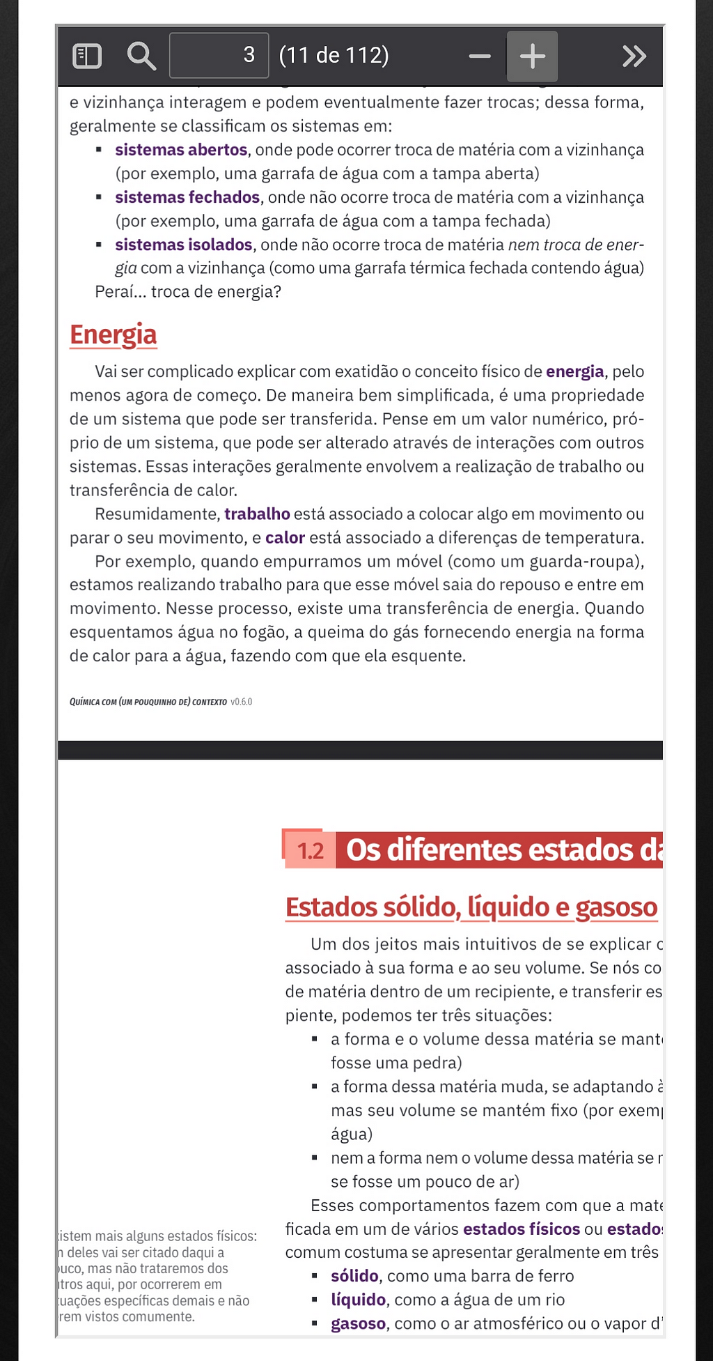 Print do PDF livro, no celular. Há duas páginas, uma abaixo da outra; o zoom pega completamente a coluna de texto da primeira, mas corta o texto da segunda.