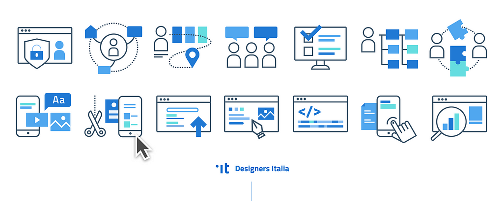 Un’immagine introduttiva che mostra i kit di progettazione di Designers Italia