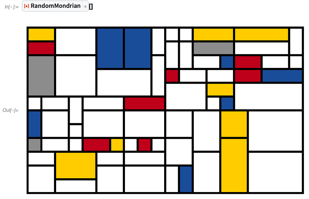 RandomMondrian function showing Mondrian-style artwork