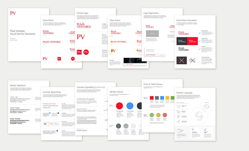 An overview of the visual identity standards resource prepared for Plaza Ventures