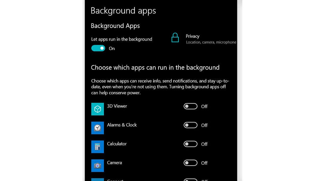 background apps windows 10 settings