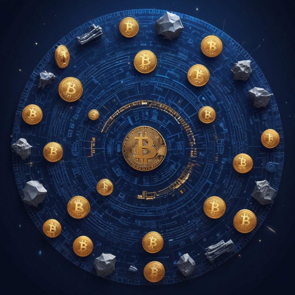 Bitcoin tokens arranged in a circle