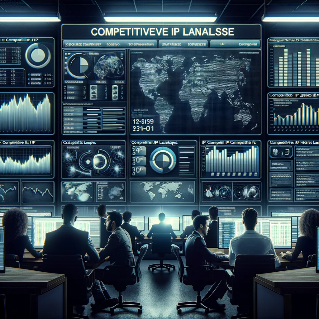 Image for Competitive Monitoring: The image will depict the monitoring of competitive IP activities, emphasizing surveillance and market analysis.