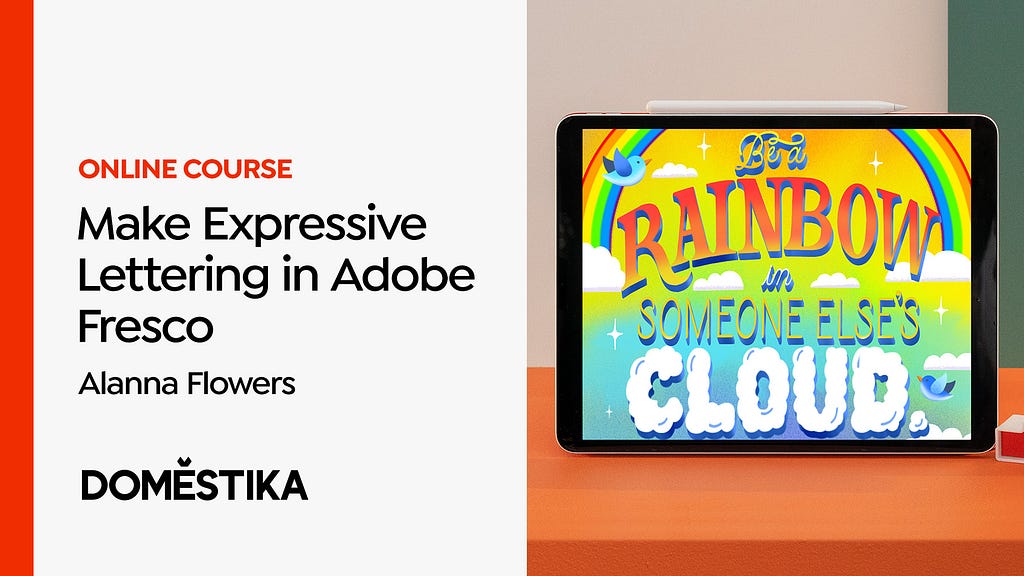 Image of an iPad next to Make Expressive Lettering in Fresco Alanna Flowers