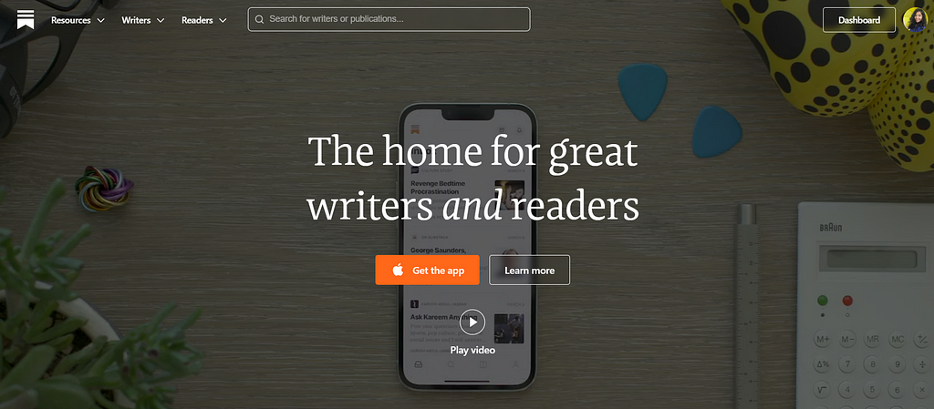 Screenshot of the Substack homepage
