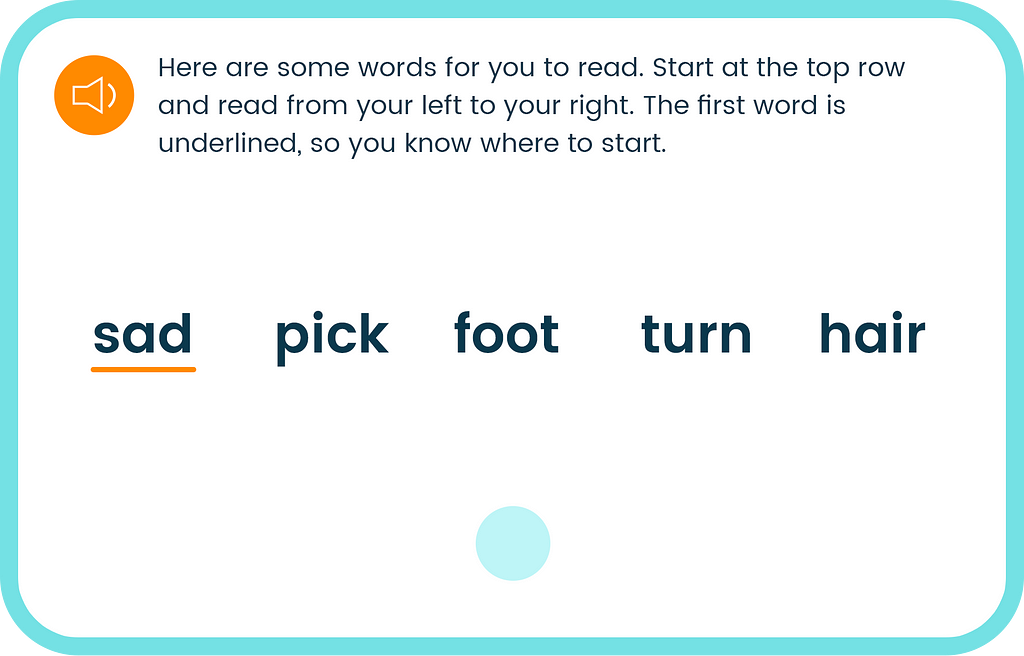 An image or a voice-enabled sight reading and word fluency exercise.