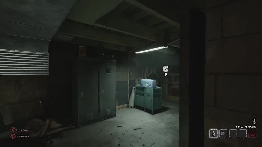 A haunting scene from “The Outlast Trials” featuring a dilapidated laboratory room illuminated by flickering lights, hinting at the horrors that lurk within.
