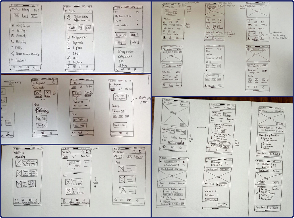 Images of the paper wireframes which I made to get a clear understanding of how the app should function and what are the features that needs to be added.