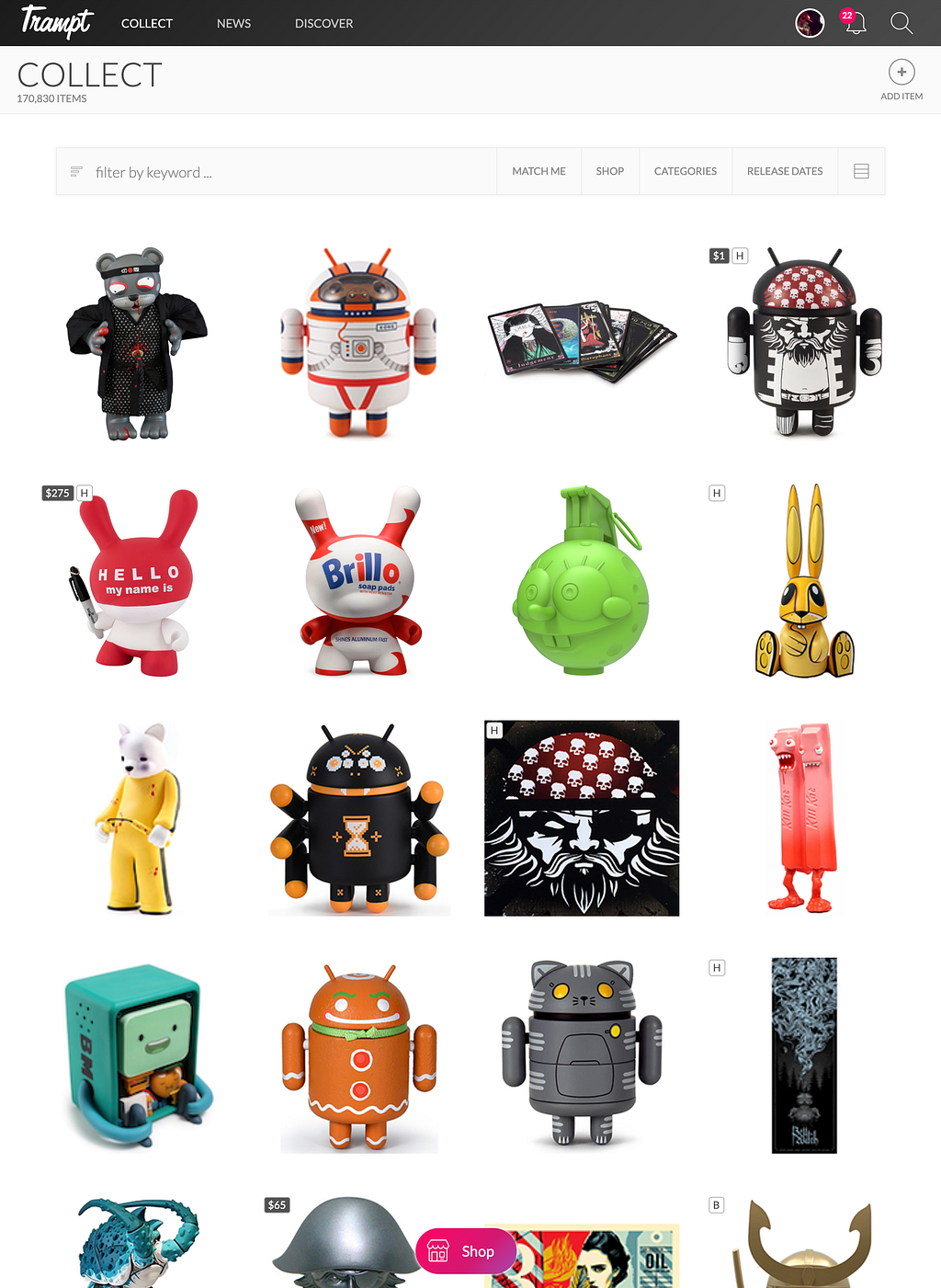 Trampt toy collection grid