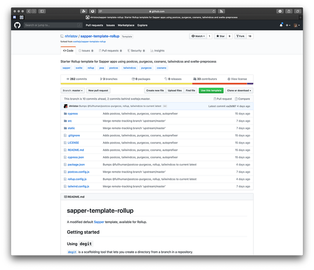 GitHub repository with modified Sapper project