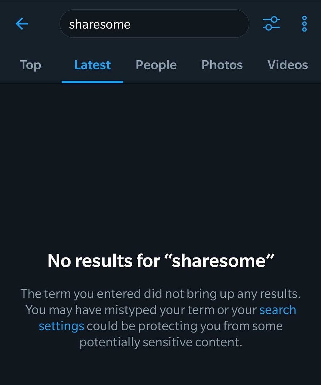 Twitter shadow-banning Sharesome in the search results