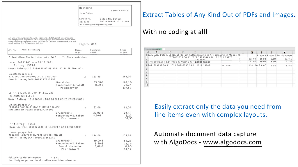 AlgoDoc extracts Tables easyly