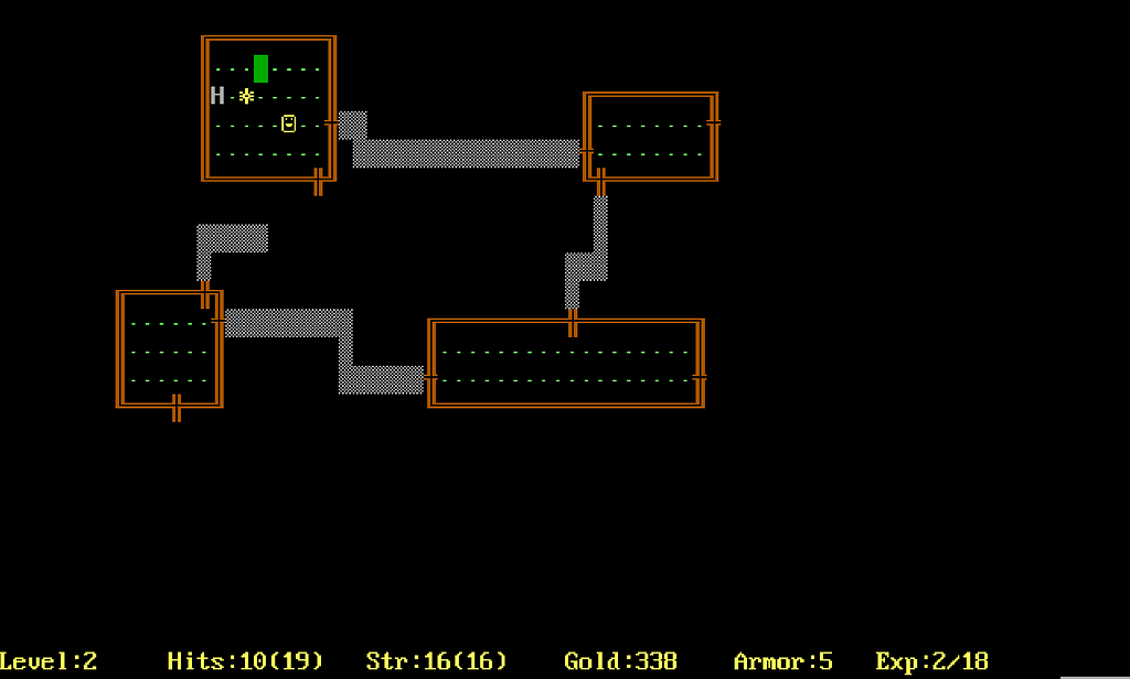 A screenshot from the 1984 DOS edition of Rogue