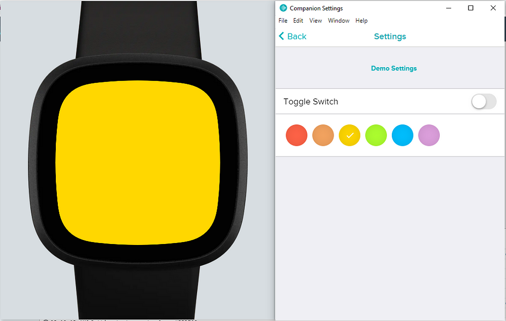 Screen showing options to set background color of fitbit app