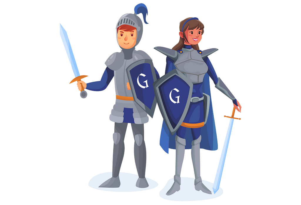 Social Guardian — Two knights with a sword and sheild.