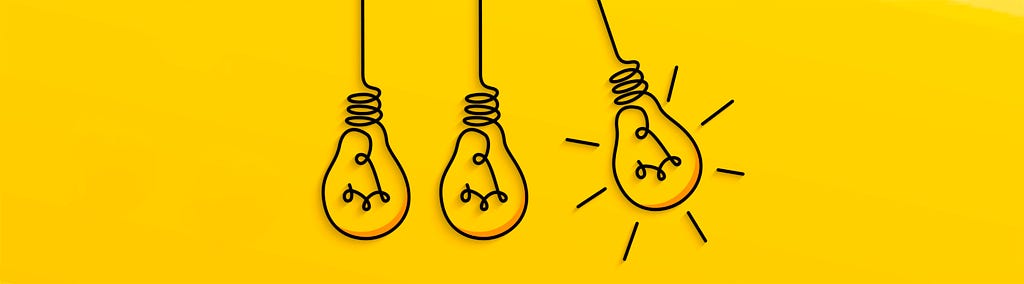 Banner illustration with light bulbs on a yellow background