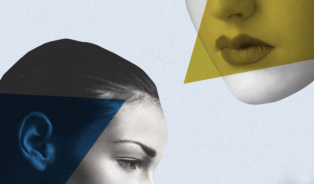 Collage of two women talking and listening